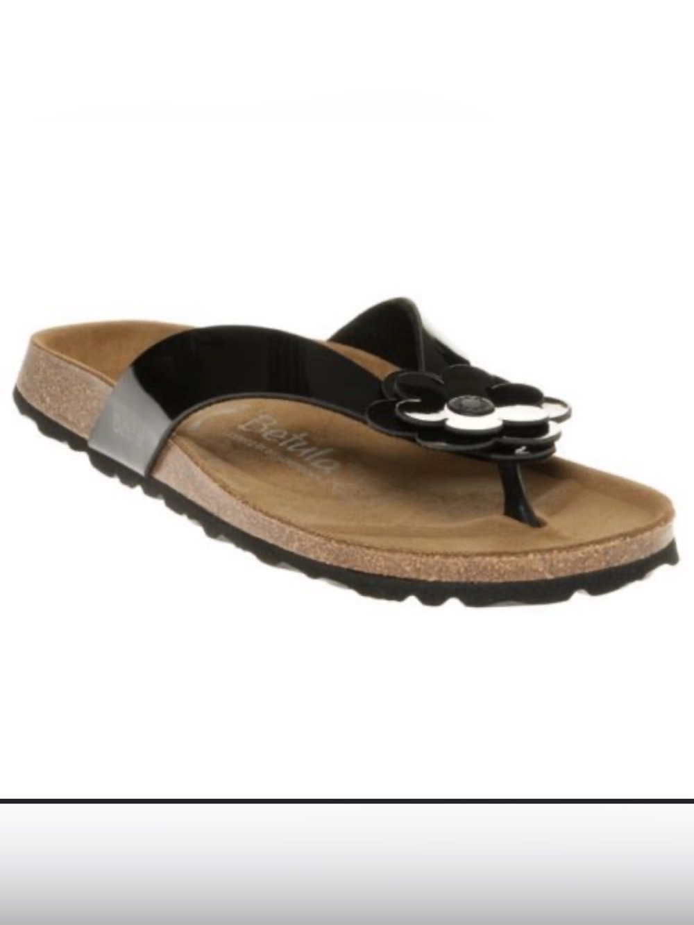 Betula by Birkenstock black patent flower Lene sandals W 8 EU 39 summer boho